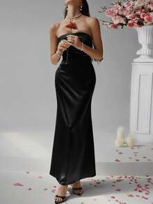 Look Polly Women's Romantic Valentine's Day Dress, Suitable For Spring/Summer Weddings, Carnivals, Singles Parties, Banquets - Elegant, Sexy, Solid Color, Bodycon, Backless, Sleeveless, Maxi Length, High-End Dark Green Maxi Dress - Black - View 1