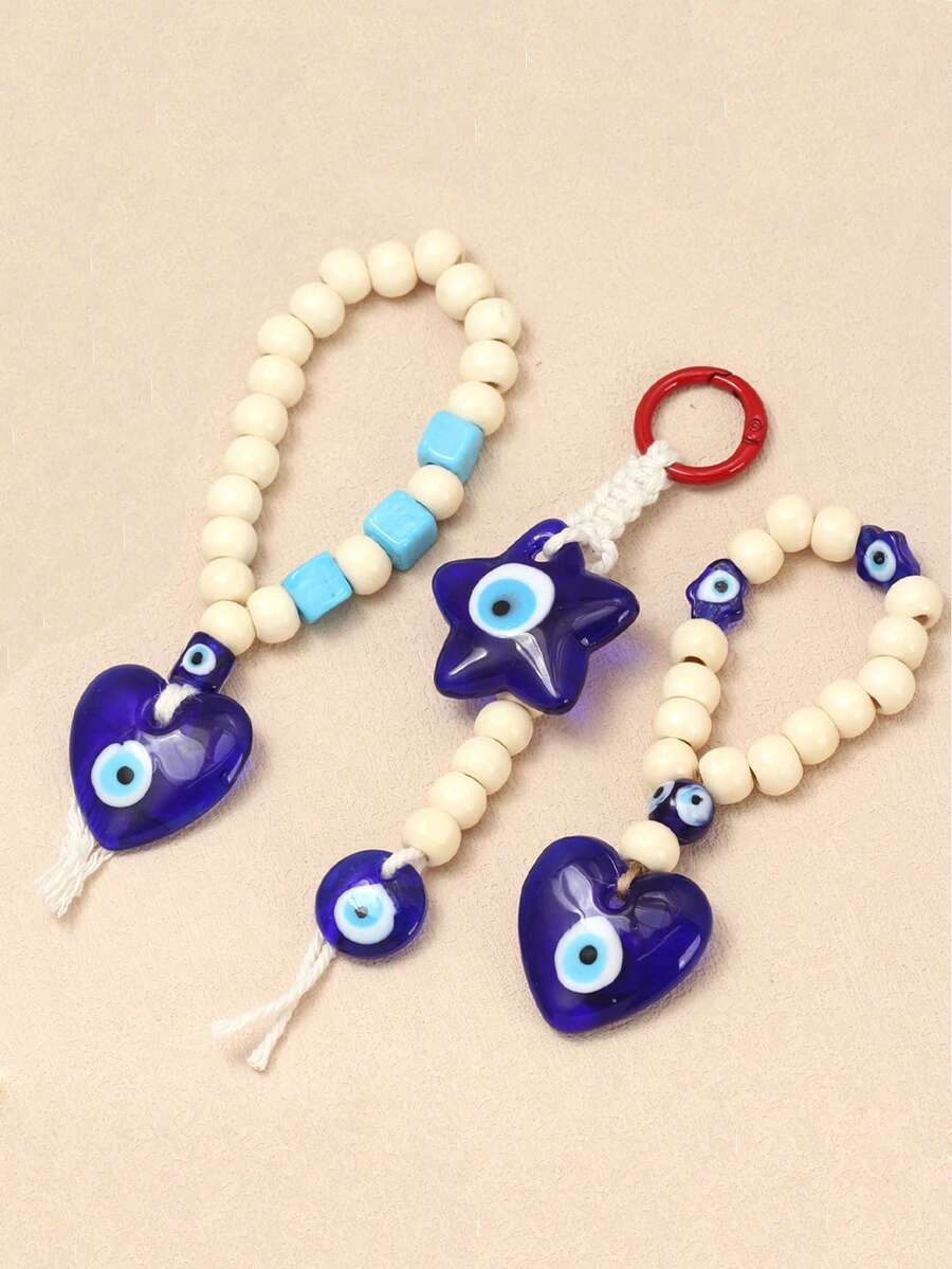 1pc Oil Drop Eye Keychain, Glass Heart & Star Shaped Pendant, Suitable For Bag, Car Decoration, Daily Use
