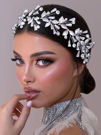 1pc Alloy Leaf & Crystal Hair Band, Suitable For Christmas, Party, Wedding, Bride & Bridesmaid Warm Headband Winter Hair Accessories Women Bandanas