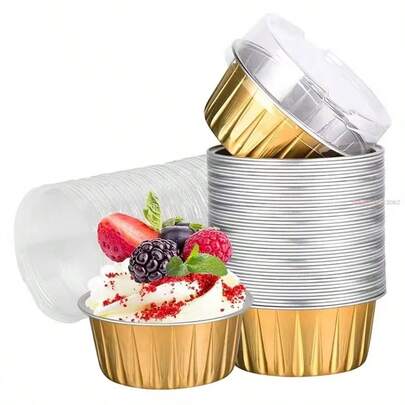 60Pcs Foil Ramekins Cupcake Baking Cups Holders Cases With Lid,Aluminum Foil Cupcake Liners,Muffin Liners Cups With Lid