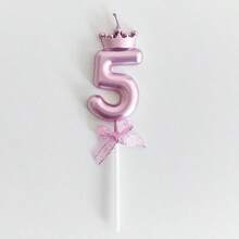 1 件蝴蝶结数字生日蜡烛，适合成人派对或周年纪念的 Ins 风格蛋糕装饰， - 粉色 - 查看 14