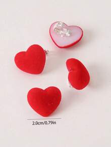 10pcs/Set Girls' Red Flocked Heart Decor Cute Stylish Hair Clips, European And American Style Bangs Clips, Hair Accessories - Multicolor - View 6