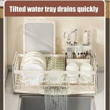 1PCS Large Steel Dish Drainer Rack With Drip Tray Cutlery Holder Plate Rack Kitchen Sink - Cream Silver - View 10