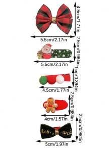 5件套圣诞主题发夹套装，包括蝴蝶结、圣诞老人、装饰球、姜饼人、字母印花，适合女性圣诞节假日庆祝活动和派对佩戴 - 彩色 - 查看 4