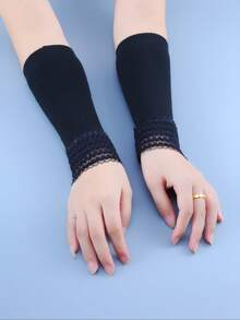 1 paire de manchettes sans doigts décoratives en dentelle tricotée élastique à la mode, convient comme accessoire vestimentaire pour femmes et filles
