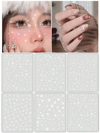 1pc Christmas Makeup Temporary Tattoo, White Snowflake, Star, Christmas Face Sticker, Carnival Party Christmas Facial Makeup Realistic Tattoo Sticker