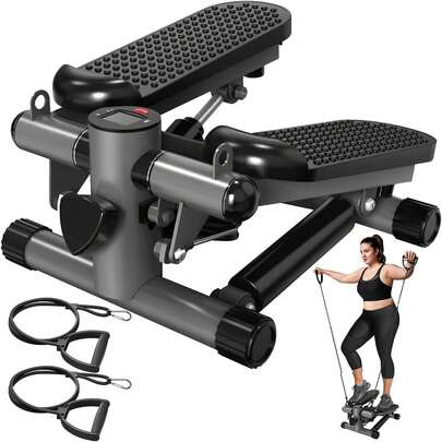 Mini Stepper para Ejercicio, Escaladora Hidráulico para Hacer Ejercicio en Casa con Bandas de Resistencia y Monitor LCD, Stepper para Entrenamiento Cardiovascular Silencioso para Piernas y Glúteos