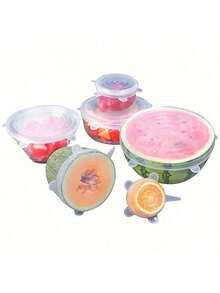 6-Piece Silicone Food Storage Lids, Elastic Bowl Covers For Dustproofing, Fruit Preservation Sealing Lids, Universal Food Storage Lids, Reusable Storage Bowl Lids, Multi-Size Fruit And Vegetable Preservation Lids - trắng - Xem 4