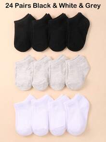 12 Pairs Baby Unisex Boat Socks | Toddler Low Cut Socks | Back To School Kids Children Teenagers Casual Socks | Soft & Comfortable Ankle Socks | Suitable For Boys & Girls | Black & White & Grey Color | Halloween Christmas Xmas New Year Gift | Baby Shower Decoration Gift | 24 Pairs Black & White & Grey Socks | 20 Pairs Black & White Socks - Multicolor - View 15