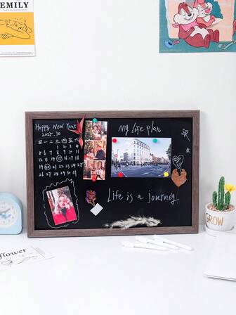 Pizarra de madera A4, viene con 1 bolígrafo blanco + 6 imanes de colores, adecuado para recordatorios diarios, notas, escritura de tareas, ideal para decoración del hogar en el escritorio o la pared