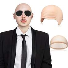 秃头帽逼真假秃头道具柔性尼龙秃头帽男女通用轻便舒适卷发造型派对万圣节恶作剧配饰中性色调中性假发 - 彩色 - 查看 12