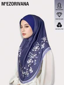 Lenço Hijab elegante em poliéster com estampa floral e de trevo (1 peça), moderno para uso diário e para orações, ideal para o outono/inverno. - Estampa de perfuração a quente da moda - Ver 10