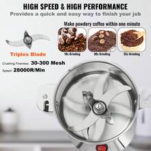 150g Electric Grain Mill Grinder, High Speed 850W Commercial Spice Grinders, Stainless Steel Pulverizer Powder Machine, For Dry Grains Spices Cereals Coffee Corn Pepper, Straight Type - 150g 850W - 查看 4
