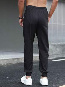 (Spring/Summer) Plus Size Men's Loose Fit Drawstring Waist Casual Sports Pants, Versatile Lightweight Sweatpants For Outdoor Wear