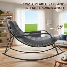 Lcchabls Oversized Double Rocking Chair With Armrests & Reversible Cushion, Indoor Outdoor Papasan Patio Rocker For Living Room, Bedroom, Porch, Or Garden, Modern Rocking Chair, Supports 500 Lbs- Grey - 灰色 - 查看 2