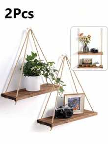 1/2件极简编织壁挂，植物吊架，室内悬挂式植物架，墙面悬挂式置物架，乡村风木质农舍绳索置物架，波西米亚风布艺编织储物板挂毯式置物架设计，适用于家居装饰，可用于浴室、办公室、阳台、卧室、客厅等场所。 - 彩色 - 查看 1