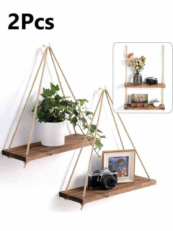 1/2pcs Minimalist Weaving Wall Hanging, Plant Hanger Indoor Hanging Plante,Hanging Shelves For Wall, Rustic Wood Farmhouse Rope Shelf,Boho Fabric Woven Storage Board Tapestry Hanging Shelf Design Hanging Decoration For Home Decoration For Bathroom, Office, Veranda, Bedroom, Living Room And More