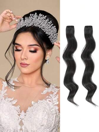 2片装夹式刘海套装，前侧刘海，长鬓角侧刘海，空气刘海，合成纤维，18英寸