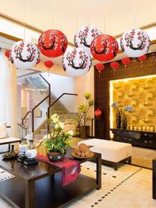 16个/套 梅花图案装饰纸灯笼，樱花主题灯笼，适用于家居装饰、餐厅、派对、婚礼装饰 - 彩色 - 查看 5