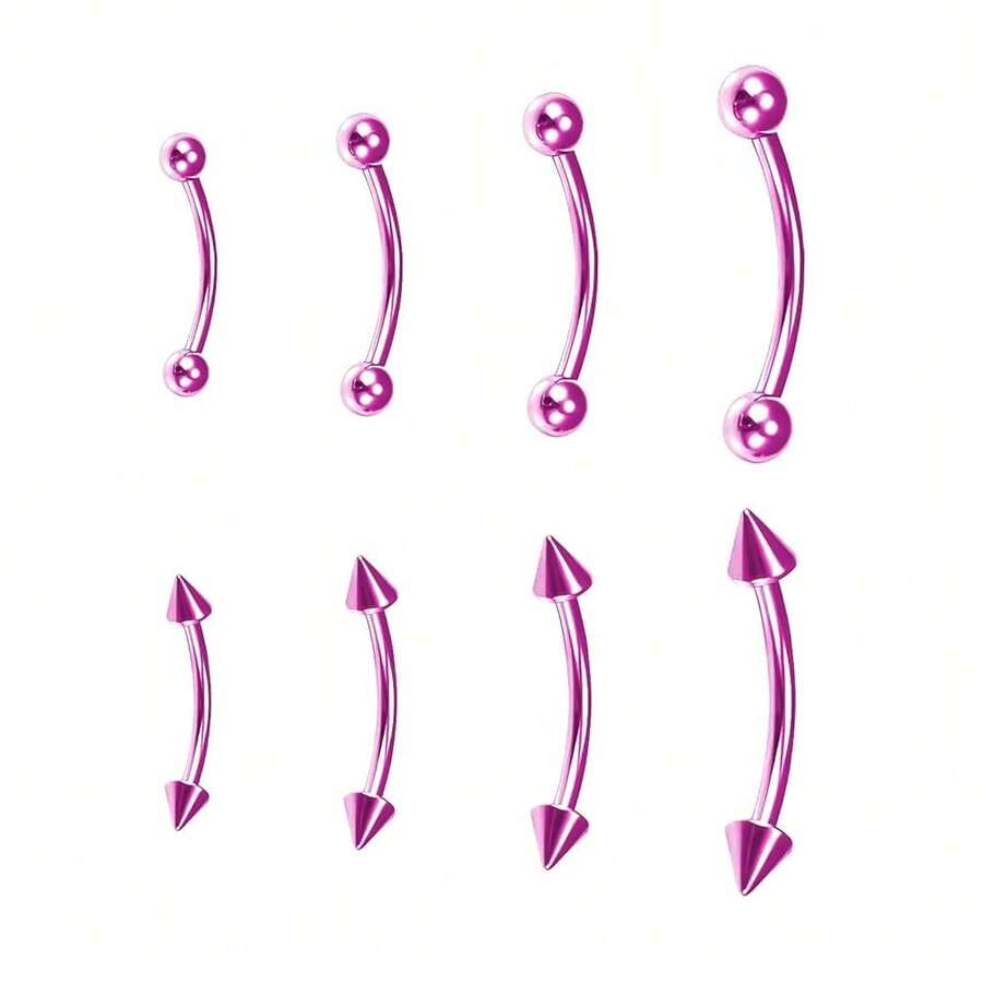BLISI G23 Solid Titanium Eyebrow Piercing Jewelry, Gokd Black Rose Gold Silver Pink Rainbow Eyebrow Rings 16G Curved Barbell,Tiny Vertical Labret Lip Jewelry Rook Piercing Jewelry For Women And Men{Inchcolor_nameinch:Inch8pcsEyebowPiercing-Pinkinch} - 8件裝耳環-粉紅色 - 查看 1