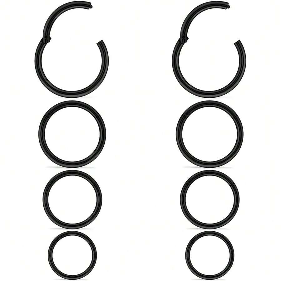 20G 18G 16G 14G 12G 10G Surgical Steel Hinged Clicker Segment Nose Rings Hoop Lip Rings Helix Cartilage Daith Tragus Sleeper Earrings Body Piercing For Women Men 6mm 8mm 10mm 12mm 14mm 16mm{Inchcolor_nameinch:InchBlack-16G(1.2mm)-InnerDiameter:8mm10mm12mm14mminch} - 黑色-16G(1.2mm)-內徑:8mm10mm12mm14mm - 查看 1
