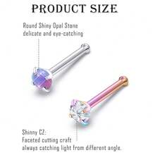 Surgical Steel Nose Ring 20G - Hypoallergenic Nose Studs With Cute Flat Opal Flower Diamond Heart - Straight L Shaped Purple, Pink, Black, Silver For Women Men Gift{"Color_name":"PurplestraightNoseRingsStuds20G"} - 紫色直鼻環耳環20G - 查看 4