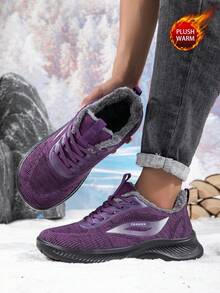Women's Outdoor Casual Sports Boots, Lace-Up, Lightweight, Thermal-Lined, Thick Sole, Warm, Middle-Aged & Elderly Snow Boots - Purple - View 9