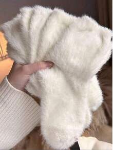 5 Pairs Solid Color Faux Fur Warm Cozy Mid-Calf Socks For Women, Autumn/Winter - White - View 5