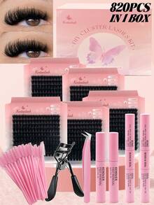 820PCS Fluffy Lashes Individual Lash Clusters,Multi-Type Natural Look,Cat Eye Dramatic 80D 100D/120D Mixed Length Individual False Eyelashes Kit, 1 Set Natural Look Eyelash Extensions With Eyelash Tools, Makeup Products, Cluster Lashes Gift Kit - Baby Pink - View 2
