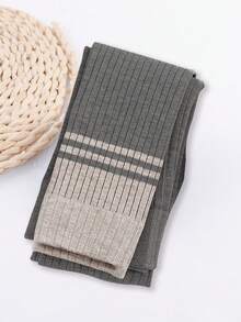 1pc Girls Cropped Leggings, Gray & Beige Color Block, Striped Pattern, Minimalist, Fashionable, Versatile, Suitable For Daily Wear, Students, Spring, Autumn, All Season - Grey - View 4