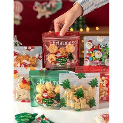 10/20 件圣诞礼品袋，圣诞老人、铃铛、驯鹿、星星、圣诞树印花礼品袋，圣诞迷你储物袋，可重复密封袋，适用于圣诞派对、婚礼、家居装饰、珠宝配饰、旅行和派对礼品包装