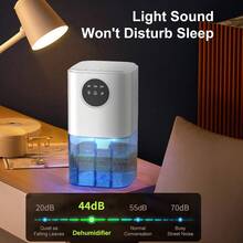 1.7L Quiet Portable Dehumidifier For Home - Timer, Sleep Mode & 7 Mood Lights Included,With Auto Shut-Off, Ideal For Bedroom, Bathroom & Wardrobe,Closet, RV, - 白色 - 查看 2
