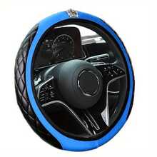 15-Inch Carbon Fiber & PU Leather Steering Wheel Cover – Red And Black Two-Tone Split Design, Elastic Fit Without Inner Ring, Universal Car Interior Upgrade, Durable & Stylish Accessory - Red - View 6