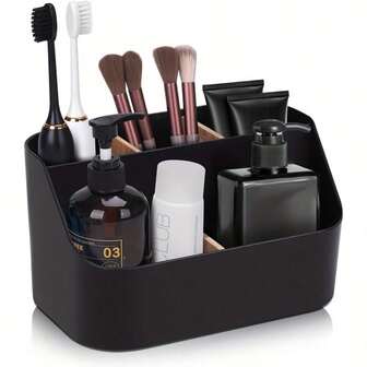 半件装塑料牙刷牙膏架，带分隔板，5个收纳格 - 独立式浴室收纳架，紧凑型台面收纳架，耐用塑料材质，无需安装，时尚设计 | 耐用材料