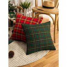 Christmas Scottish Plaid Pattern Pillowcase, Cushion Cover, Classic Cottage Outdoor Square Cushion Cover Suitable For Home Decoration In Living Room Sofas, Bedrooms And Other Settings. - 綠色 - 查看 6