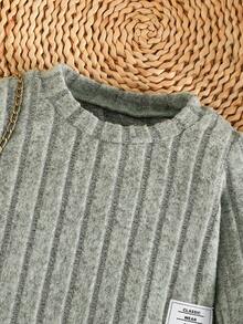 2 件套女婴休闲长袖上衣和时尚喇叭裤套装，春秋季 - 綠色 - 查看 3