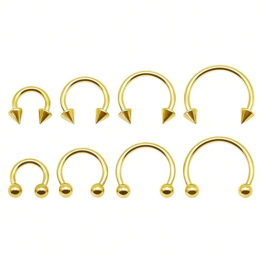 BLISI G23 Solid Titanium Eyebrow Piercing Jewelry, Gokd Black Rose Gold Silver Pink Rainbow Eyebrow Rings 16G Curved Barbell,Tiny Vertical Labret Lip Jewelry Rook Piercing Jewelry For Women And Men{Inchcolor_nameinch:Inch8pcsNosePiercing-Goldinch} - 8件金色鼻環 - 查看 1