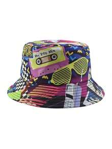 Retro Casual 80s-90s Graffiti Print Bucket Hat, Unisex Street Hip Hop Music Party Hat, Suitable For Party Events - C - View 17