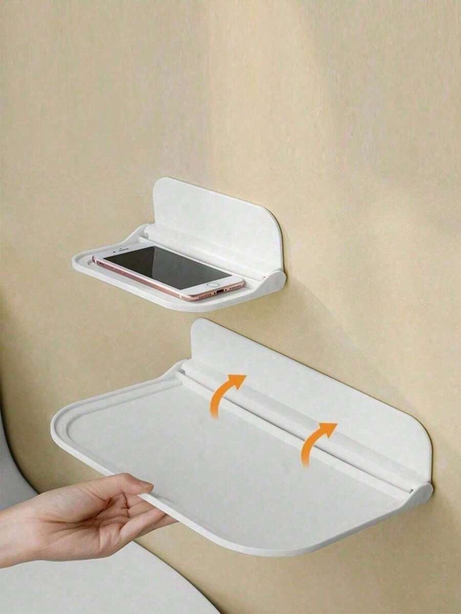 1pc Foldable Wall Shelf, No Drill Plastic Floating Rack, Home Bathroom Towel & Clothes Storage Organizer, Suitable For Home, Living Room, Office Decor - Multicolor - View 1