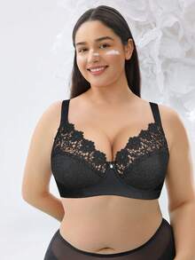 Plus Size Lace Underwire Bra - Wide Straps, Push Up, Full Coverage & Comfortable Support For Everyday Confidence - Black - View 5