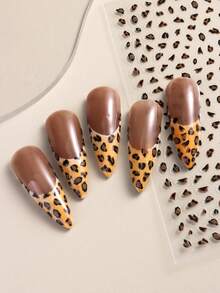 2 Sets Retro Fashionable Leopard Print 3D Nail Stickers, Black And Brown Leopard Print 3D Self-Adhesive Nail Art Decals For Winter - Multicolor - View 5