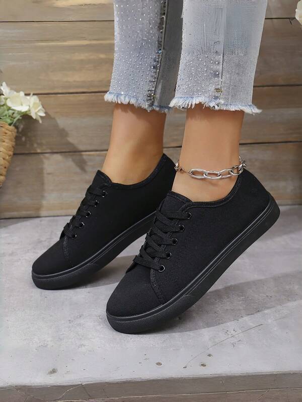 Women's Classic Canvas Shoes - Low Top Lace-Up Sneakers With Comfortable Flexible Sole For Casual Wear, Streetwear Fashion Sneakers.