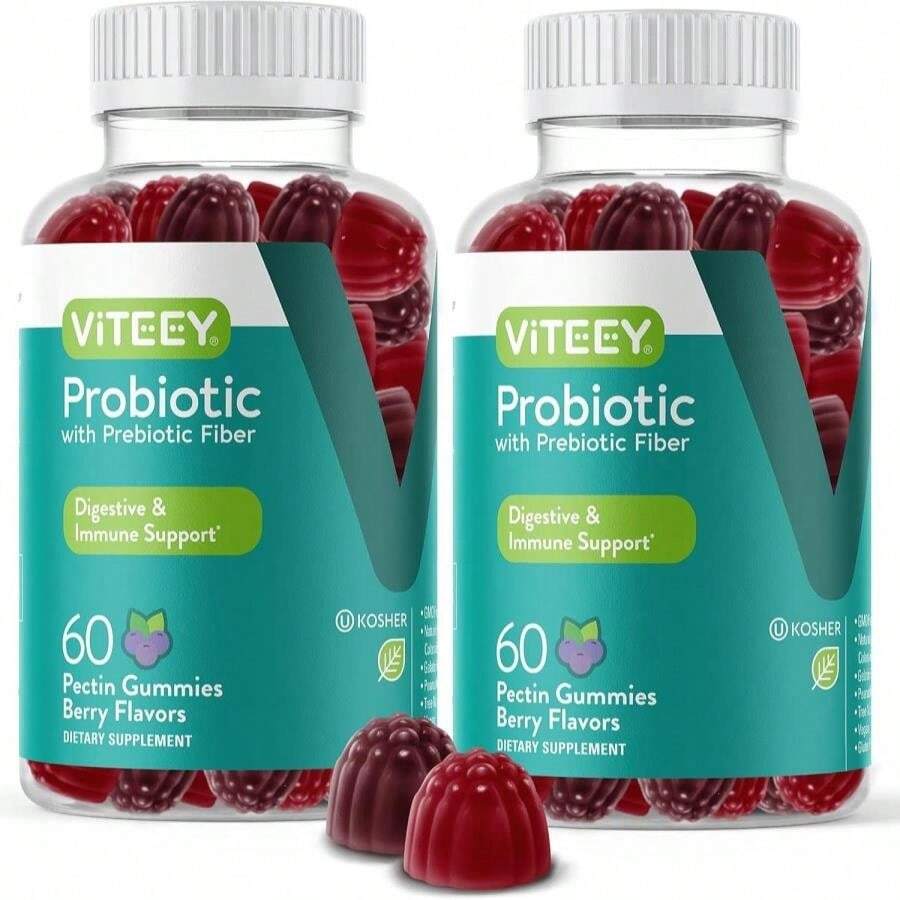 Viteey Probiotic Gummies With Prebiotics – Gut Health Supplements For Digestive Health – 2 Billion CFUs – Vegan, Gluten-Free – 60 Count - Flavor NameB - 查看 1