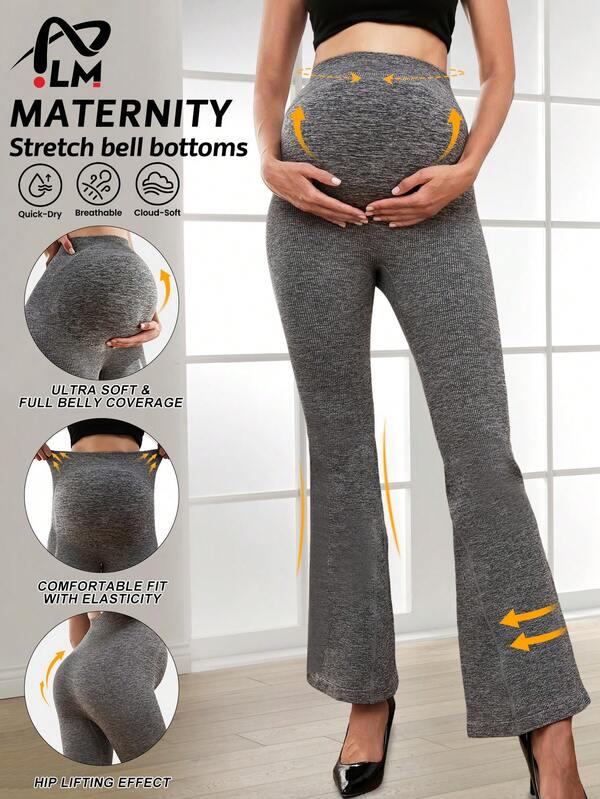 Leggings de maternité taille haute de couleur unie, fabriqués en tissu très élastique, avec un façonnage parfait, convenant aux sports d'intérieur/extérieur et au yoga, mettant en valeur une silhouette élégante