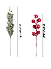 30pcs Christmas Artificial Snow Pine Branches With Red Berries, Faux Norfolk Pine Needles, For DIY Crafts, Wreaths, Home Decor, And Christmas Tree Ornaments, Tabletop Plastic Greenery For Fall, Winter, And Holiday Arrangements Garland Home Decor Christmas Decorations Room Decor