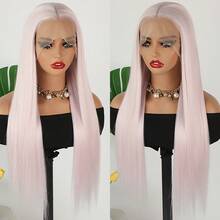 Transparent Purple Pink Long Straight Hair Synthetic Lace Front Wigs Glueless Light Pink Color Transparent Lace Heat Resistant Fiber Hair Wigs For Women Natural Hairline Baby Hair Daily Use Party Weddings Cosplay Halloween - 冰莓粉紅色 - 查看 3