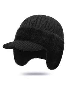 1pc Men's Ear Protection Knit Hat - With Visor & Chin Strap, Acrylic Warm Winter Cap For Outdoor Travel, Hiking, Fishing - Hand Washable, Hiking Headwear, Travel Headgear, Stylish Headwear Headgear - Multicolor - View 13