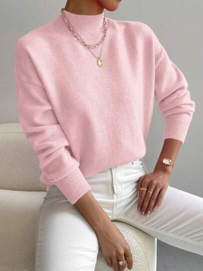 Plus Size Solid Color Stand Collar Knit Sweater