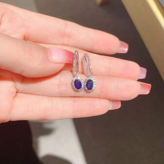 1 Pair S925 Sterling Silver Luxury Red Egg Synthetic Zirconia Heart Stud Earrings, Elegant & Graceful Jewelry For Women