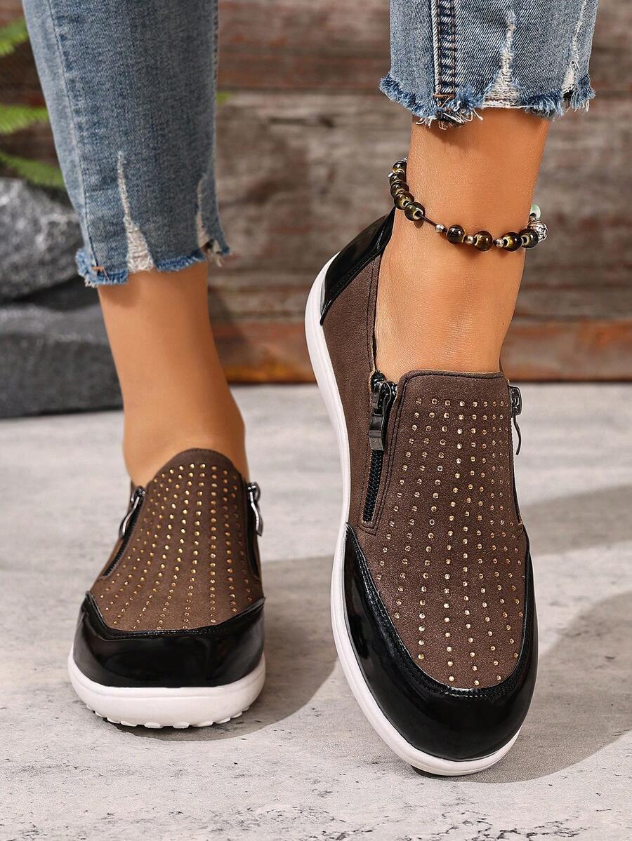 Giày nữ casual đa năng tối giản đính đá lấp lánh - Màu Khaki - Xem 1